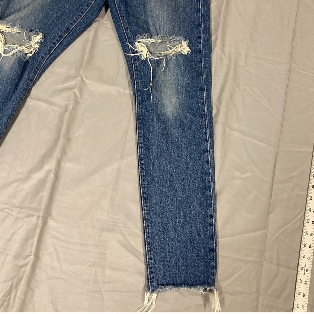 Levi Strauss 501 Skinny Jeans Women Blue Distressed Raw Measurements in photos. - Picture 4 of 16